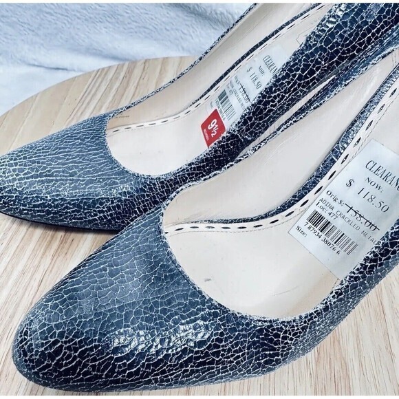 Coach Adina Crackled Metal Leather  Stacked Heels Size 9.5 Us - Picture 7 of 8